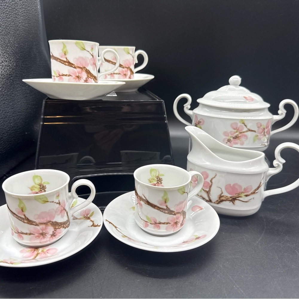 SPAL Porcelanas Portugal 4 Espresso Demitasse Set, Creamer & Sugar Bowl With Lid